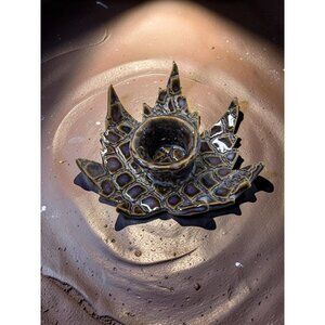 Vintage Handcrafted Stoneware By Van Zee Turtle Shell Pattern Candlestick Holder